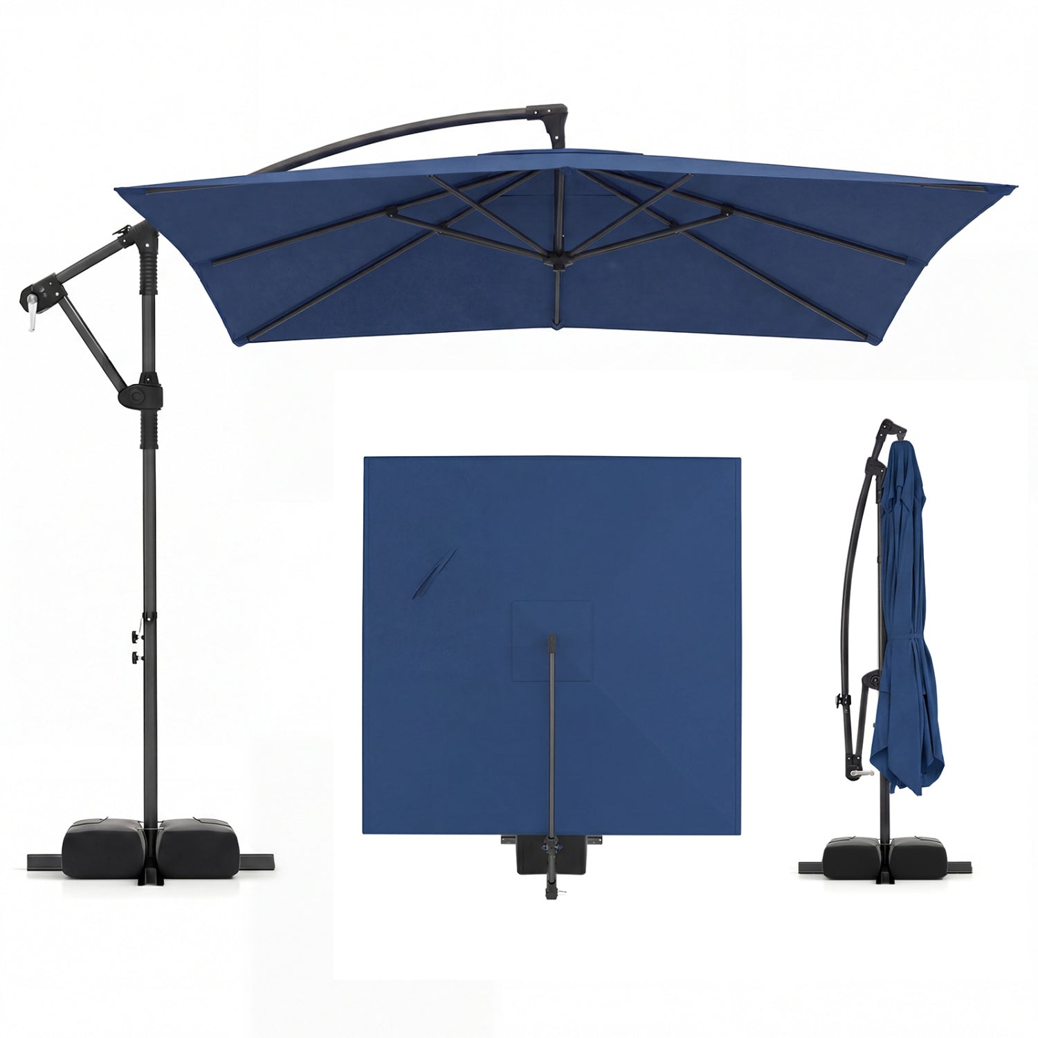 8x8 FT Square Offset Cantilever Patio Umbrella, 360° Rotation, Navy Outdoor Umbrellas Navy at Gallery Canada