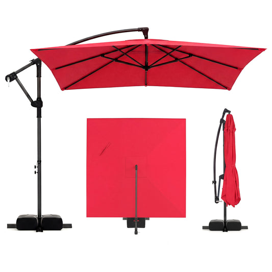 8 FT Square Cantilever Patio Umbrella, 360° Rotation, Red Outdoor Umbrellas Red at Gallery Canada