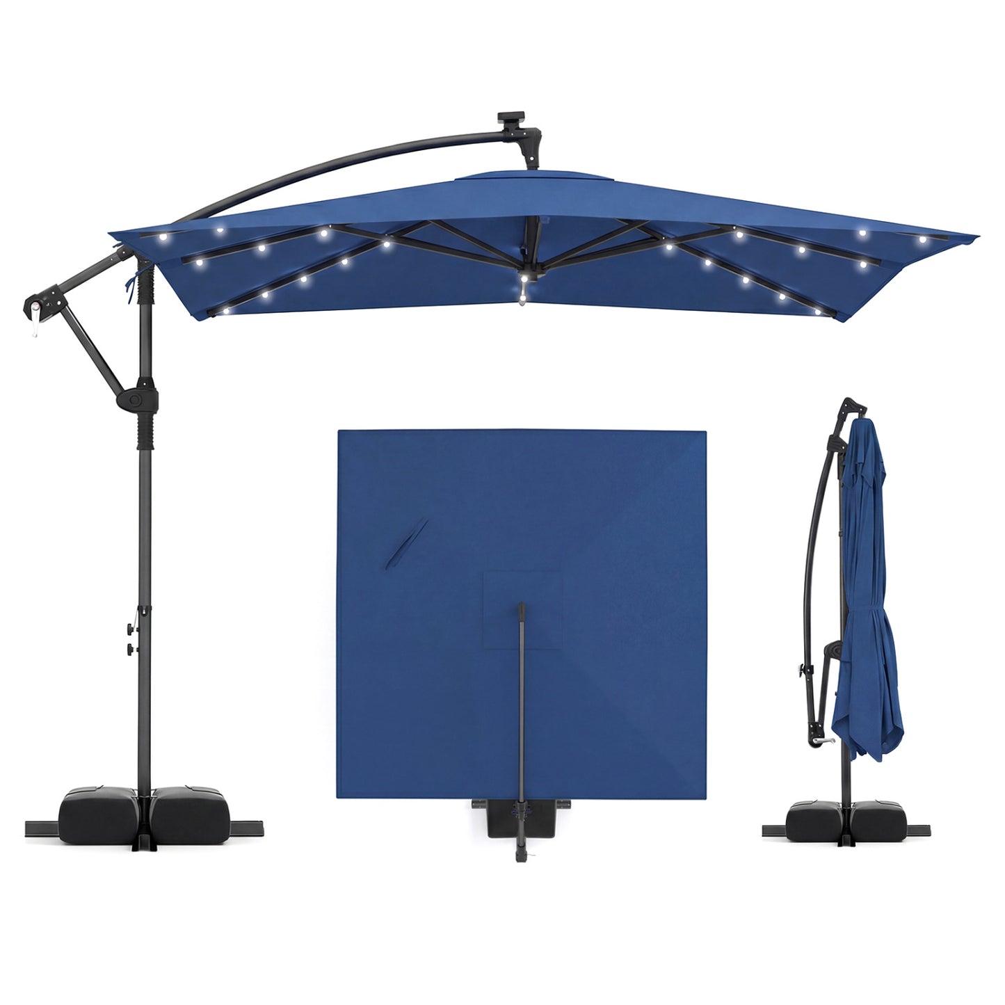 8 x 8 FT Solar LED Cantilever Patio Umbrella, Navy Outdoor Umbrellas Navy at Gallery Canada
