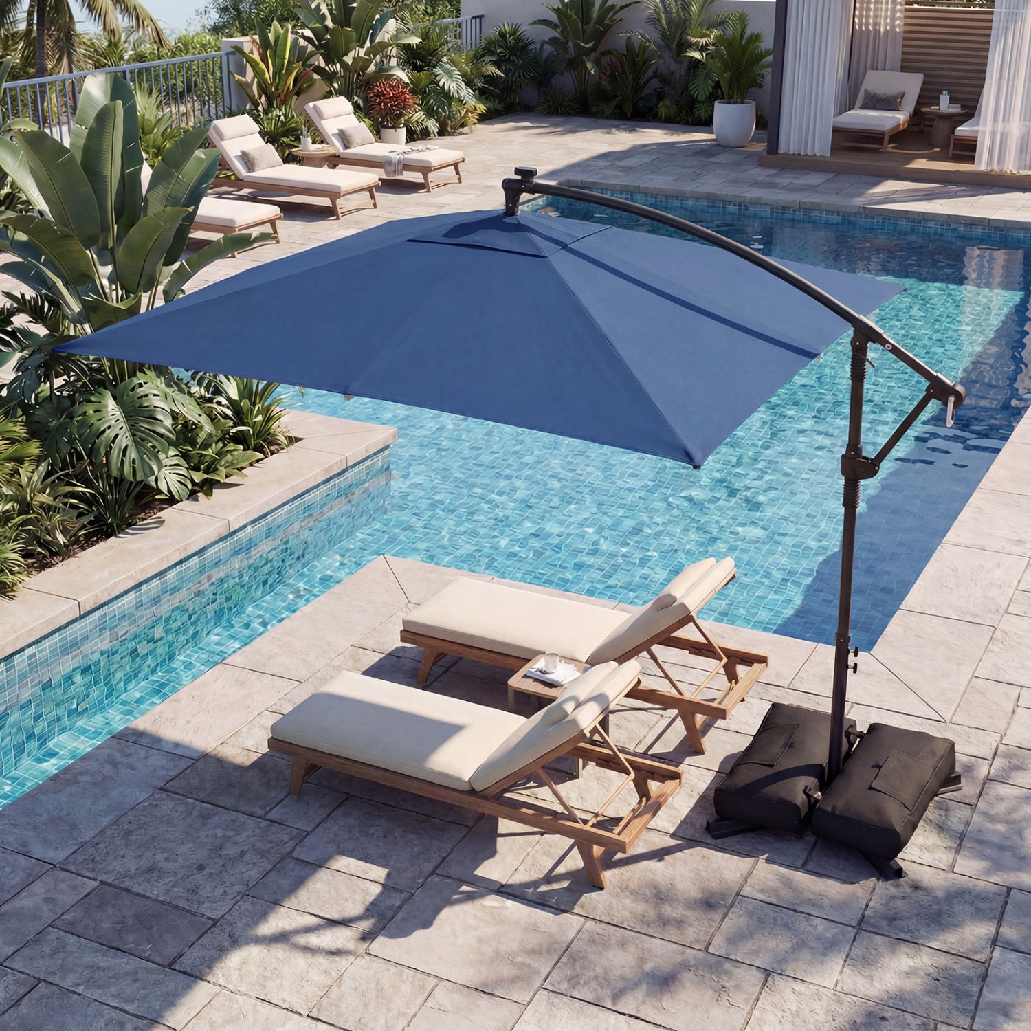 8 x 8 FT Solar LED Cantilever Patio Umbrella, Navy Outdoor Umbrellas at Gallery Canada