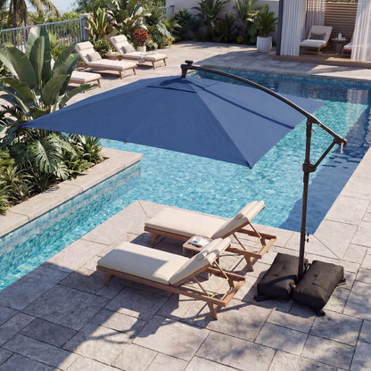 8 x 8 FT Solar LED Cantilever Patio Umbrella, Navy Outdoor Umbrellas at Gallery Canada