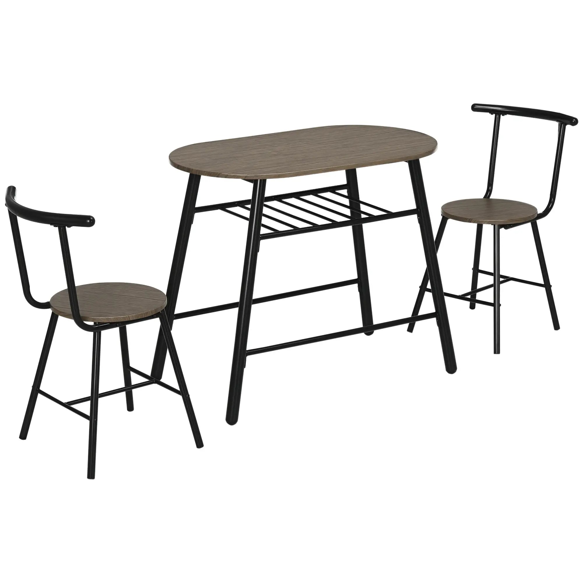 3-Piece Oval Dining Table Set, 2 Chairs, Metal Frame, 35.4