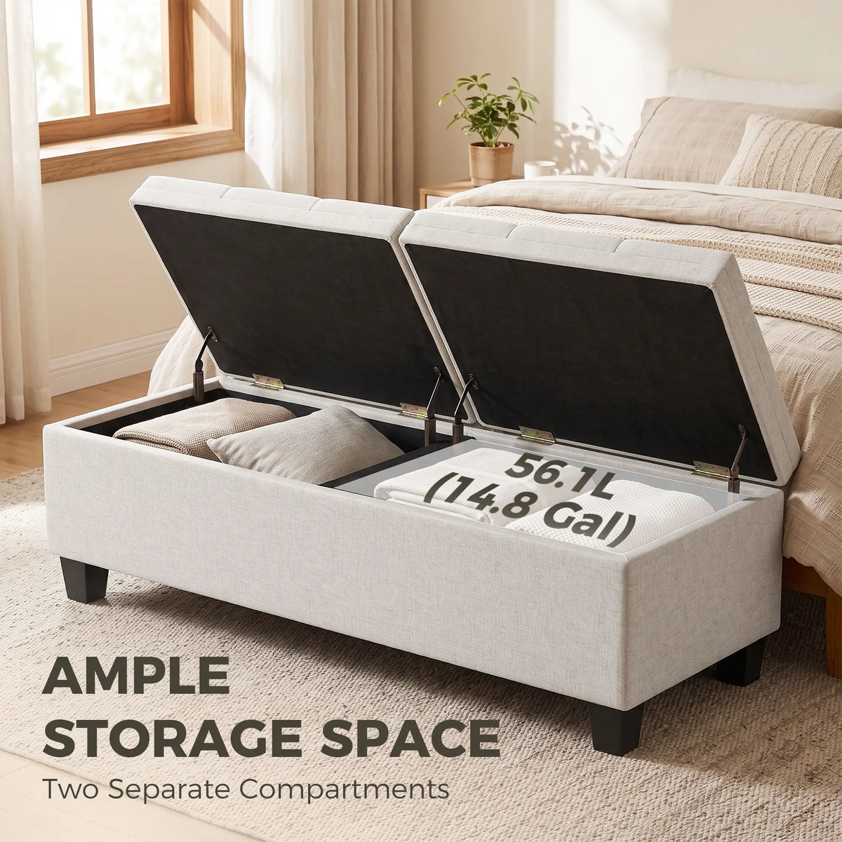 51.2" Storage Ottoman Bench, End of Bed Bench, Cream White Storage Ottomans & Benches at Gallery Canada