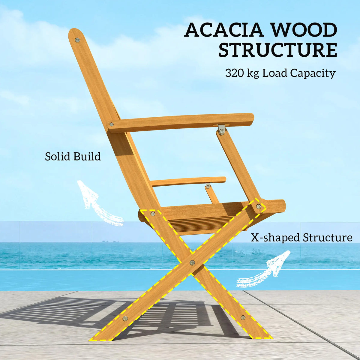 46.5" Foldable Wood Outdoor Bench, Backrest, Armrests, Teak Patio Chairs at Gallery Canada
