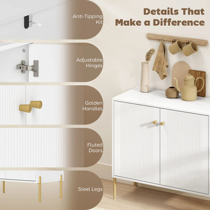 Sideboard, Modern Buffet Cabinet, Fluted Doors, Adjustable Shelf, White Storage Cabinets at Gallery Canada