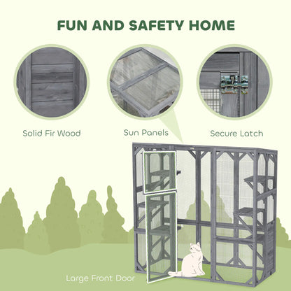 Outdoor Cat Enclosure, 6 Jumping Platforms, Weatherproof Roof, Large Door, 59" x 28" x 60", Grey Outdoor Cat Enclosures at Gallery Canada