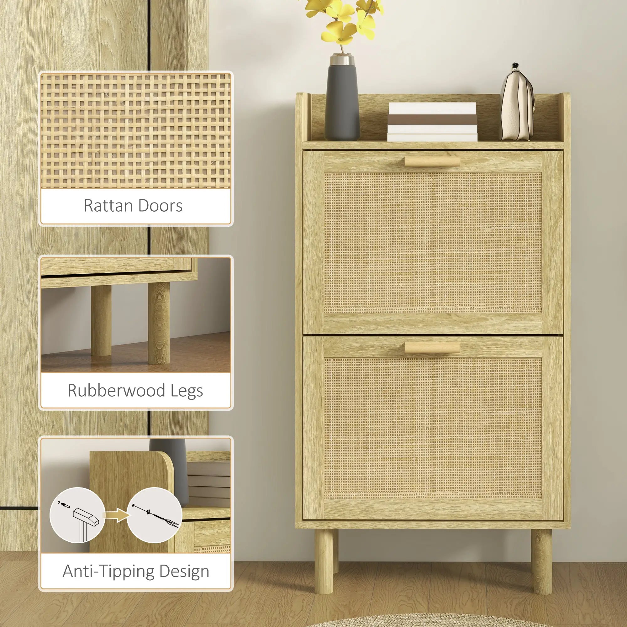 Slim Shoe Storage, 2 Flip Drawers, Adjustable Shelves, 12 Pair, Oak Shoe Storage Cabinets & Racks at Gallery Canada