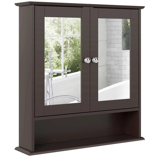 Wall-Mounted Medicine Cabinet, Double Doors, Open Shelf, Adjustable, Dark Brown