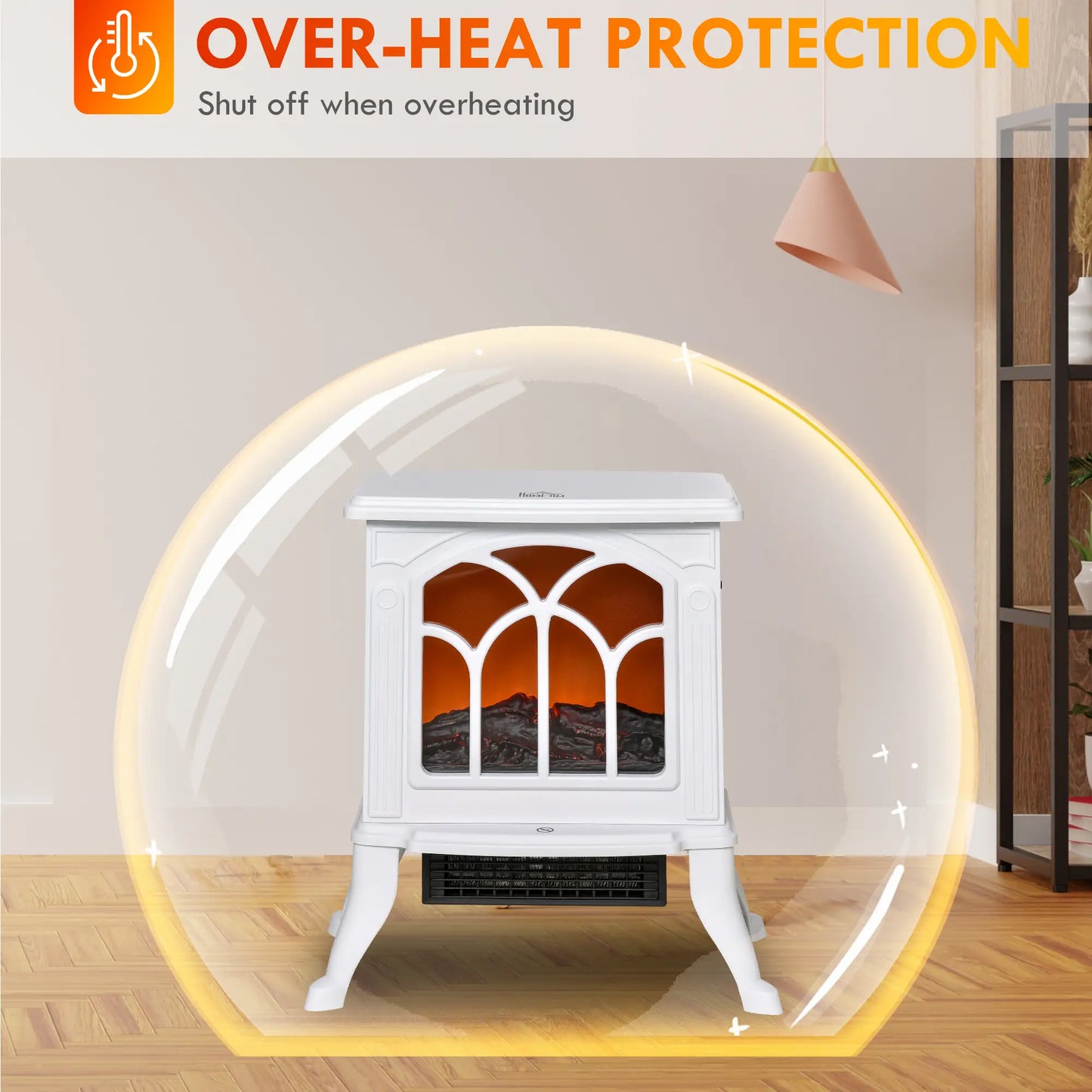 Electric Fireplace Heater, Freestanding, Realistic Flame, Overheat Protection, 750W/1500W, White Electric Fireplaces at Gallery Canada
