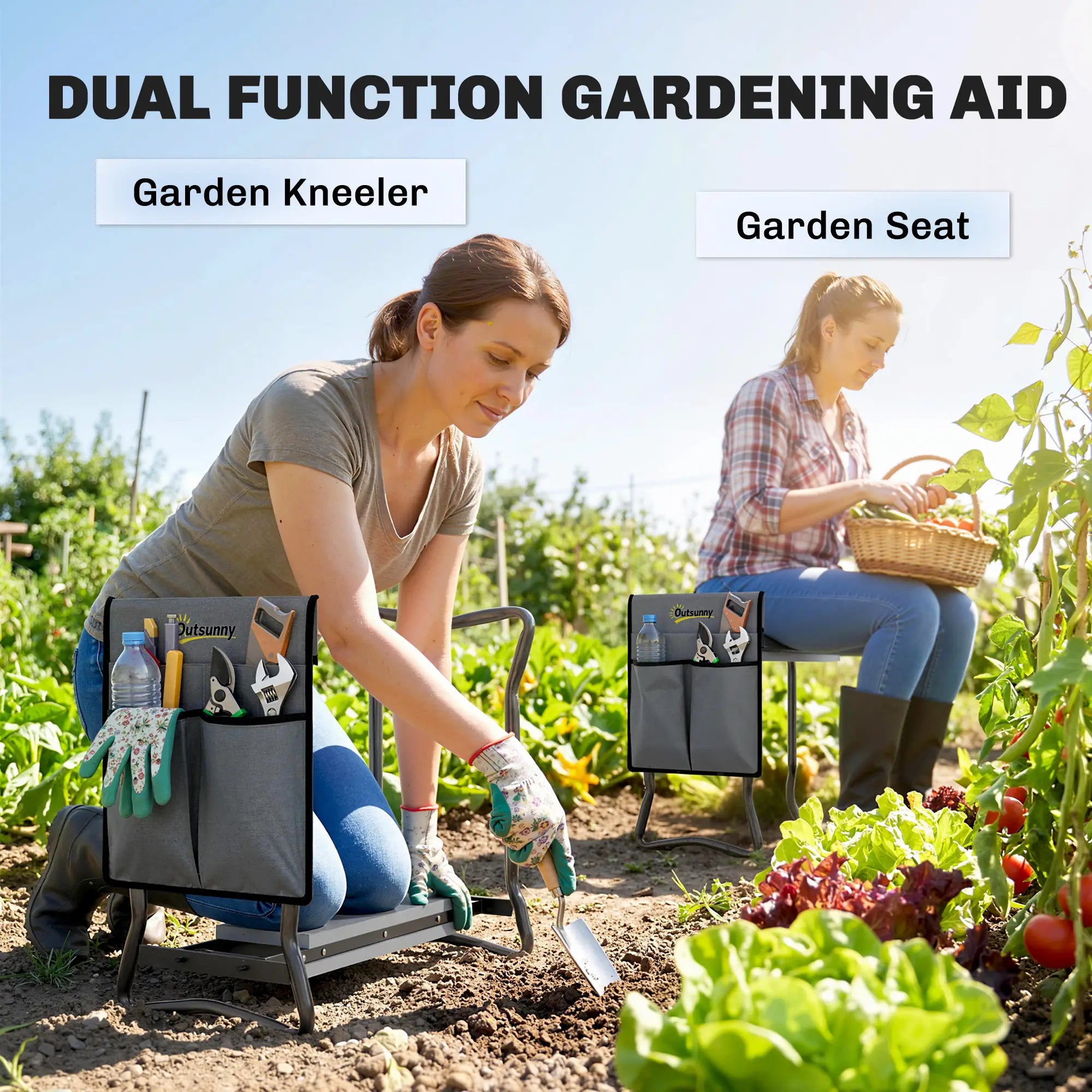Foldable Garden Kneeler Seat, Thick EVA Foam Pad, Tool Pouch, Grey Garden Accessories at Gallery Canada