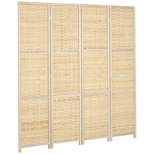4-Panel Bamboo Room Divider, 5.6 FT, Natural Wood Privacy Screen
