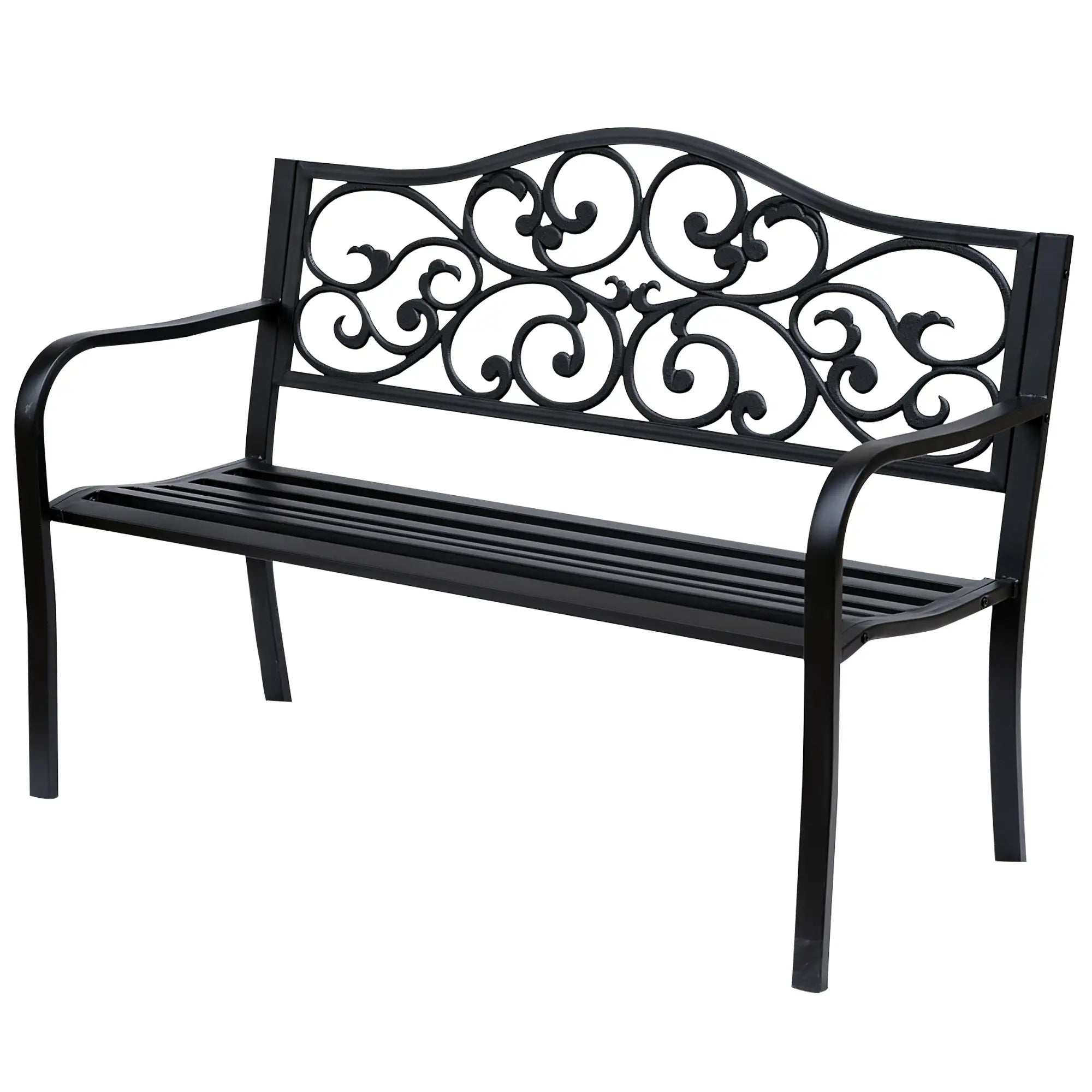 Vintage Floral Cast Metal Garden Bench, 50