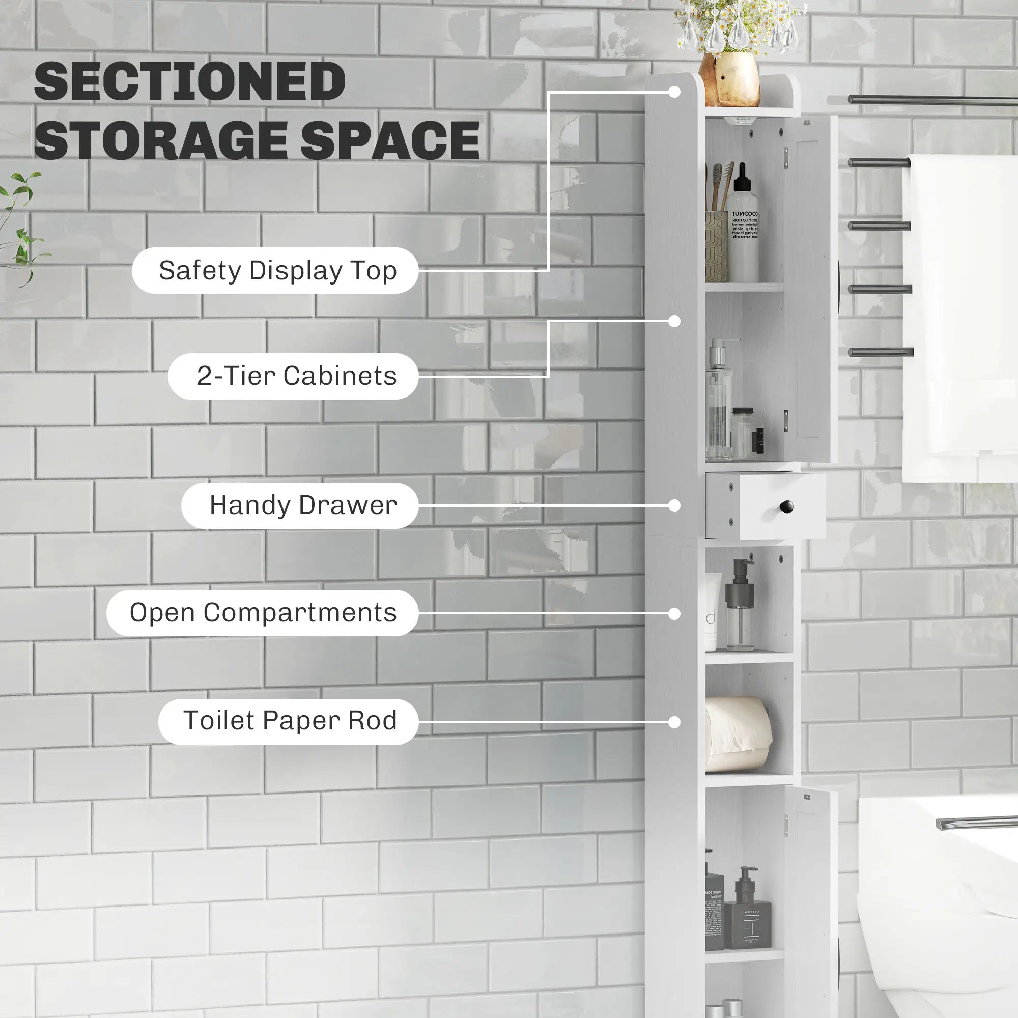 Narrow Bathroom Cabinet, Tall Storage with Barn Doors, Drawer, Adjustable Shelves, Wood Grain, White Bathroom Cabinets at Gallery Canada