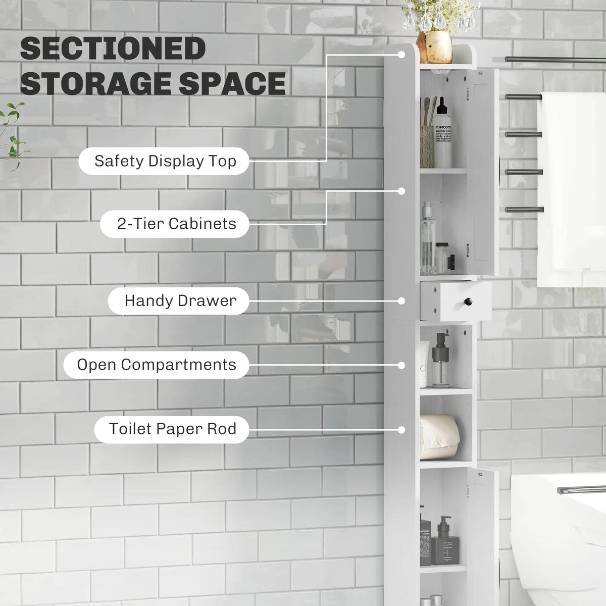 Narrow Bathroom Cabinet, Tall Storage with Barn Doors, Drawer, Adjustable Shelves, Wood Grain, White Bathroom Cabinets at Gallery Canada