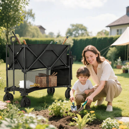 Double Decker Folding Wagon Cart, 450LBS & 350L Capacity, Collapsible Garden Cart Folding Garden Carts at Gallery Canada