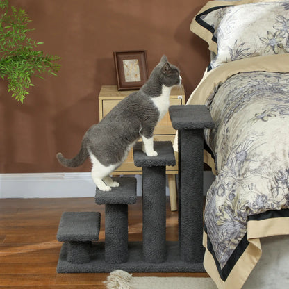 23.5" 4 Tier Pet Stairs, Dog Cat Step, Scratch Post Furniture, Dark Grey Cat Trees at Gallery Canada