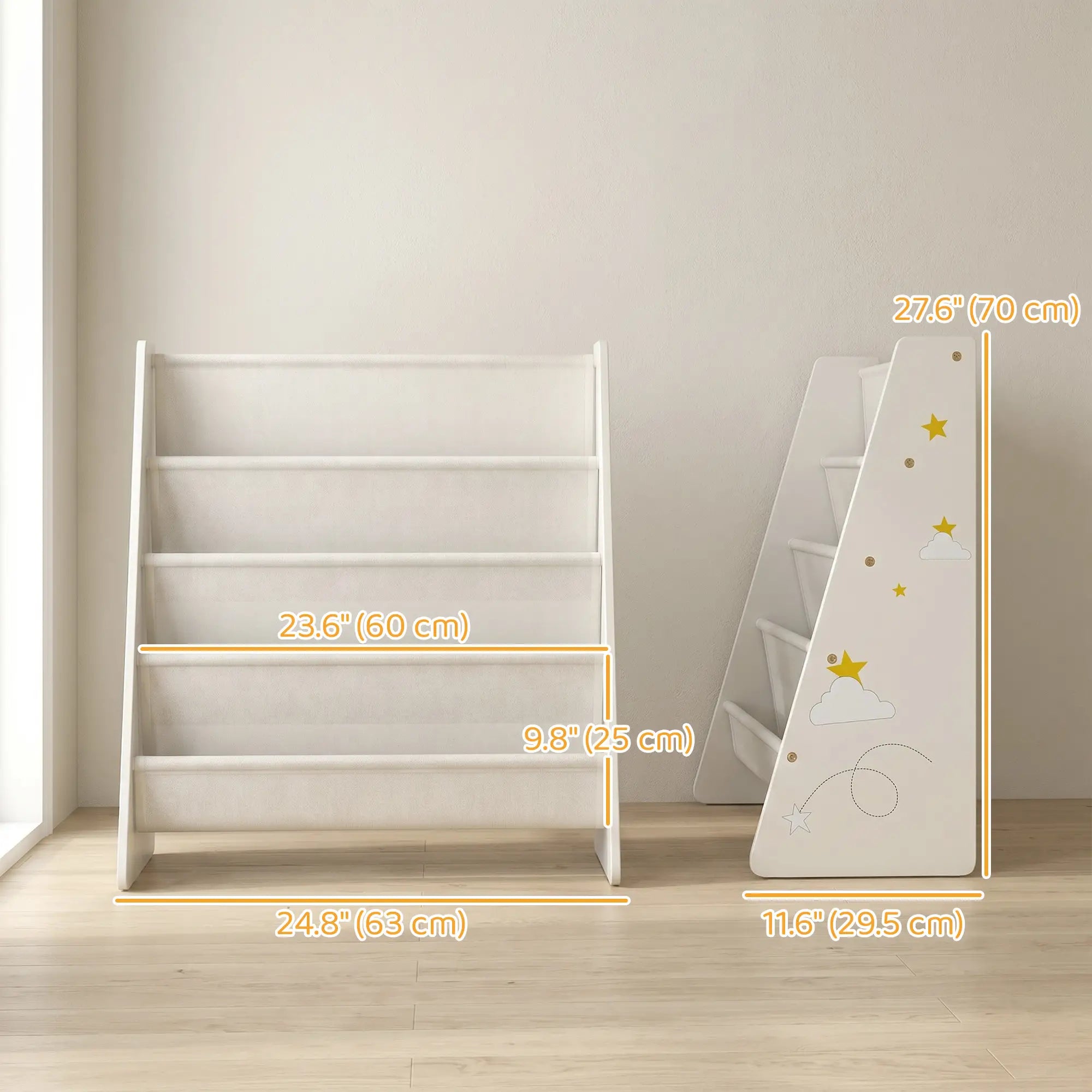 Fabric Kids Bookshelf, 4-Tier Toddler Sling Book Rack, White Baby & Kids Storage at Gallery Canada
