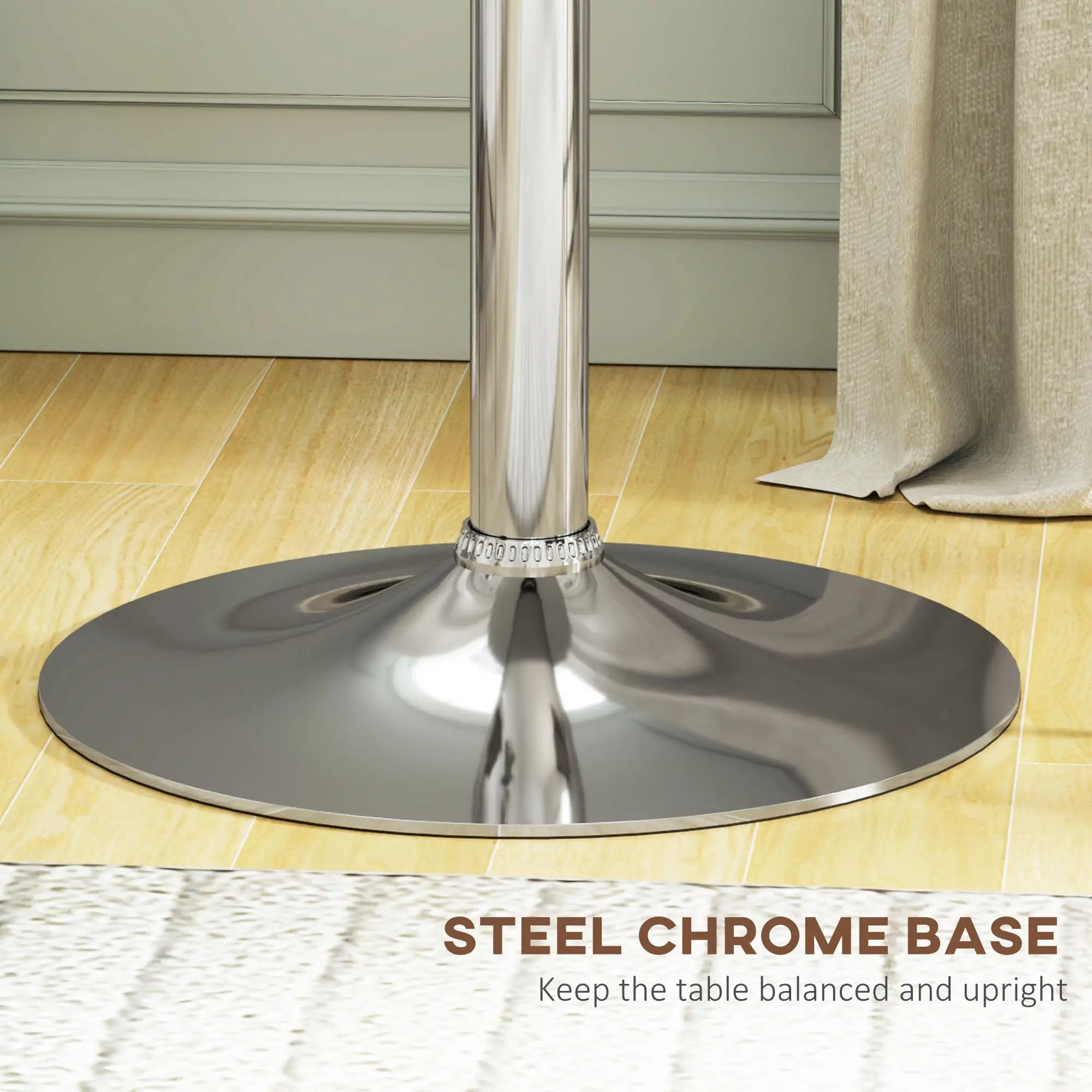 Round Bar Table, Adjustable Height, Faux Leather, Wooden Top, Chrome Base, White Bar Tables & Dining Tables at Gallery Canada