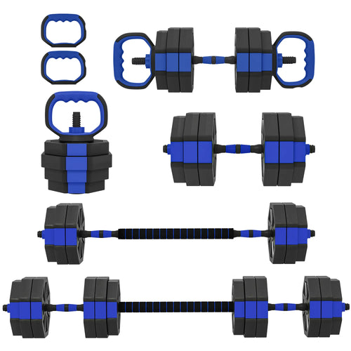 4-in-1 Adjustable Dumbbell Set, Kettlebell, Barbell, Dumbbell, 66lbs, Blue