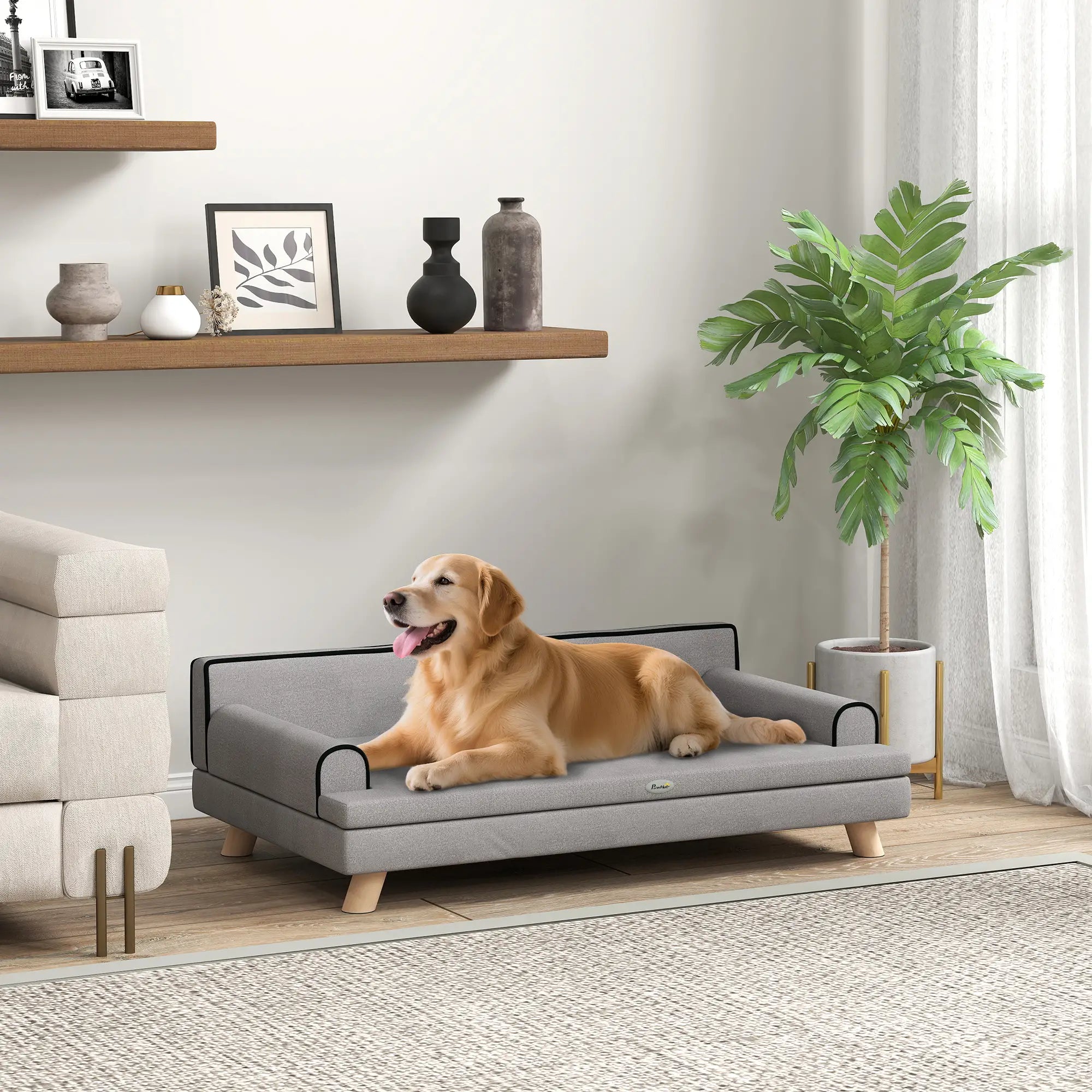 Elevated Dog Sofa Bed, Cat Couch with Cushion, Washable Cover, Wooden Legs, Medium & Large, Light Grey Dog Sofas at Gallery Canada
