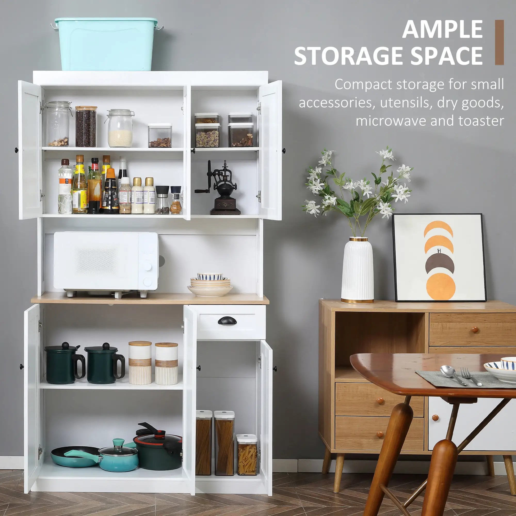 71 Kitchen Pantry Buffet, Hutch Storage Cabinet, Microwave Stand, Oak, White Kitchen Pantry Cabinets at Gallery Canada