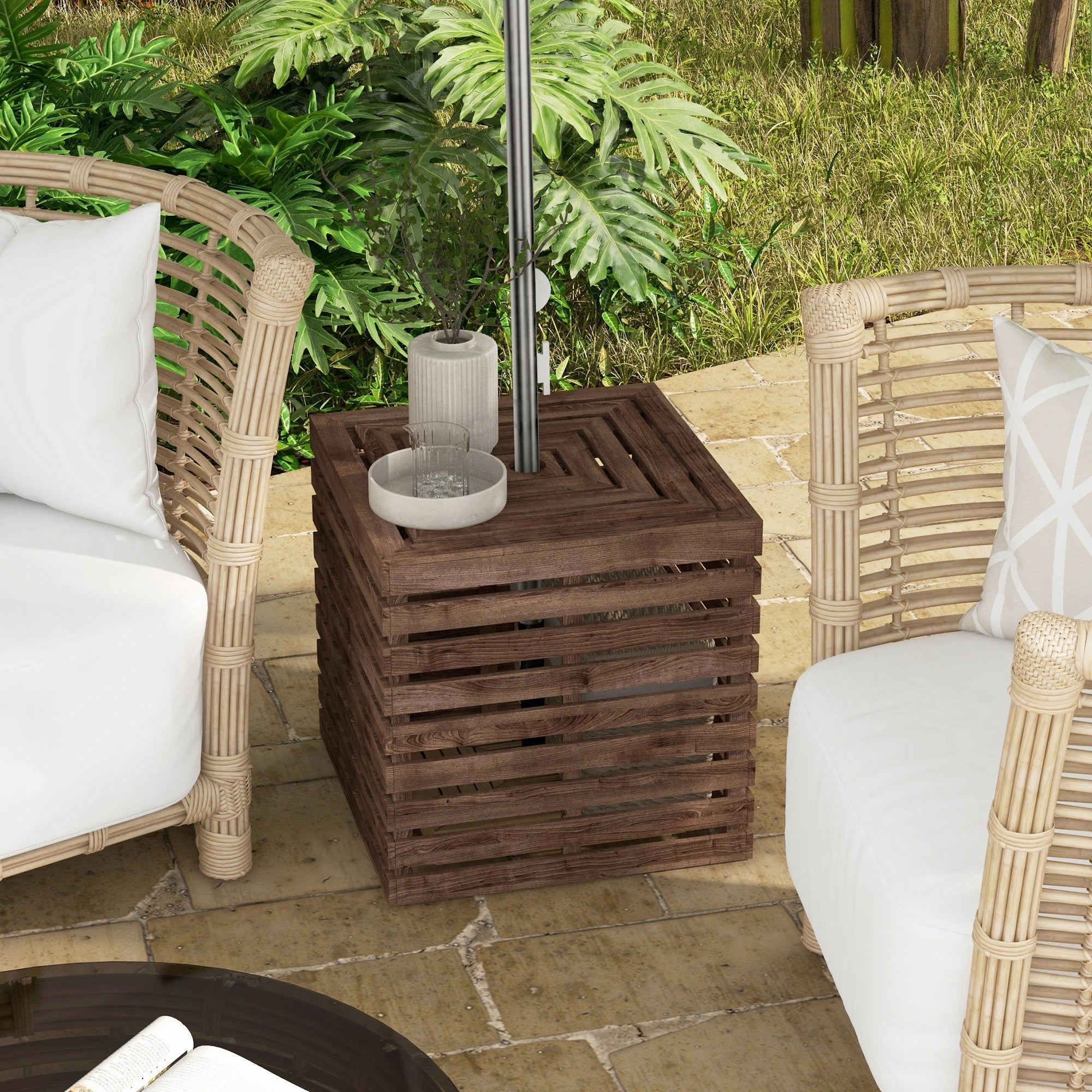 Outdoor Umbrella Base Storage Box, Wooden Patio Side Table, Brown Patio Storage Boxes at Gallery Canada