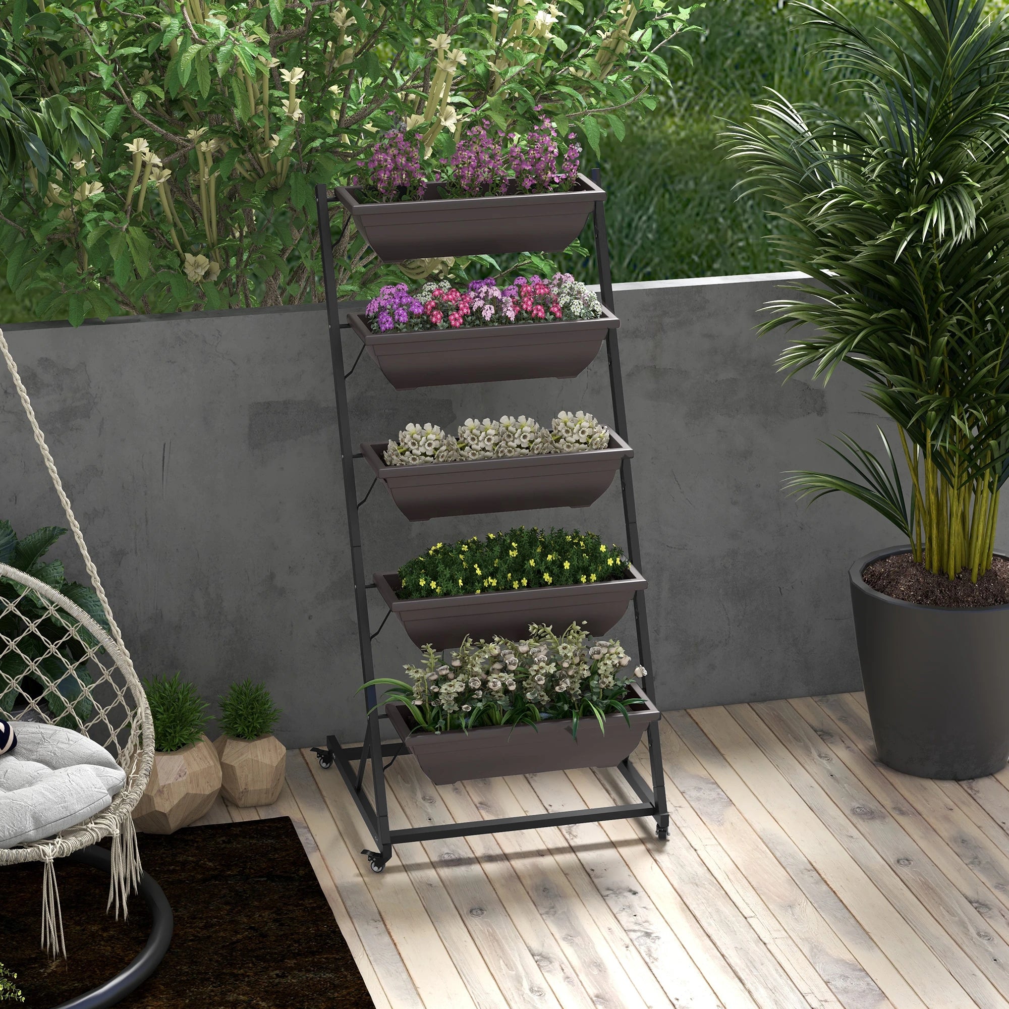5-Tier Vertical Garden Planter, 5 Boxes, Wheels, Outdoor, Brown Plant Stands at Gallery Canada
