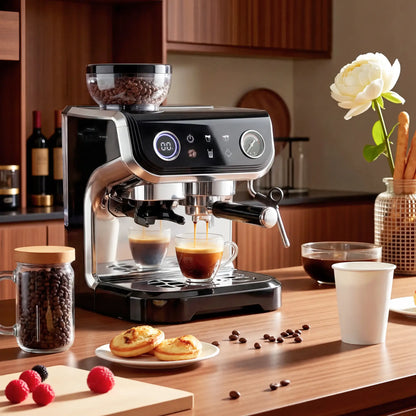 15 Bar Espresso Machine With Grinder & Milk Frother, Stainless Steel, Black Small Kitchen Appliances at Gallery Canada