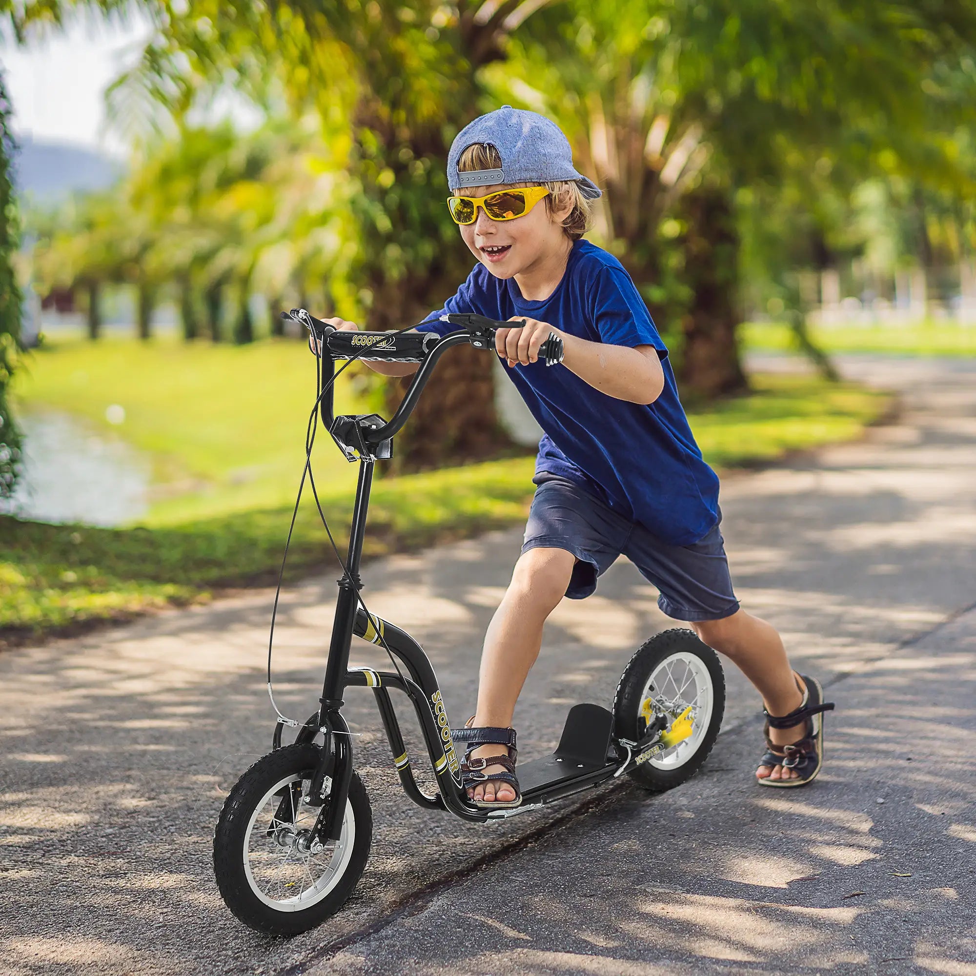 Dual Brakes Kick Scooter, 12-Inch Inflatable Wheel, Age 5+, Black Scooters at Gallery Canada