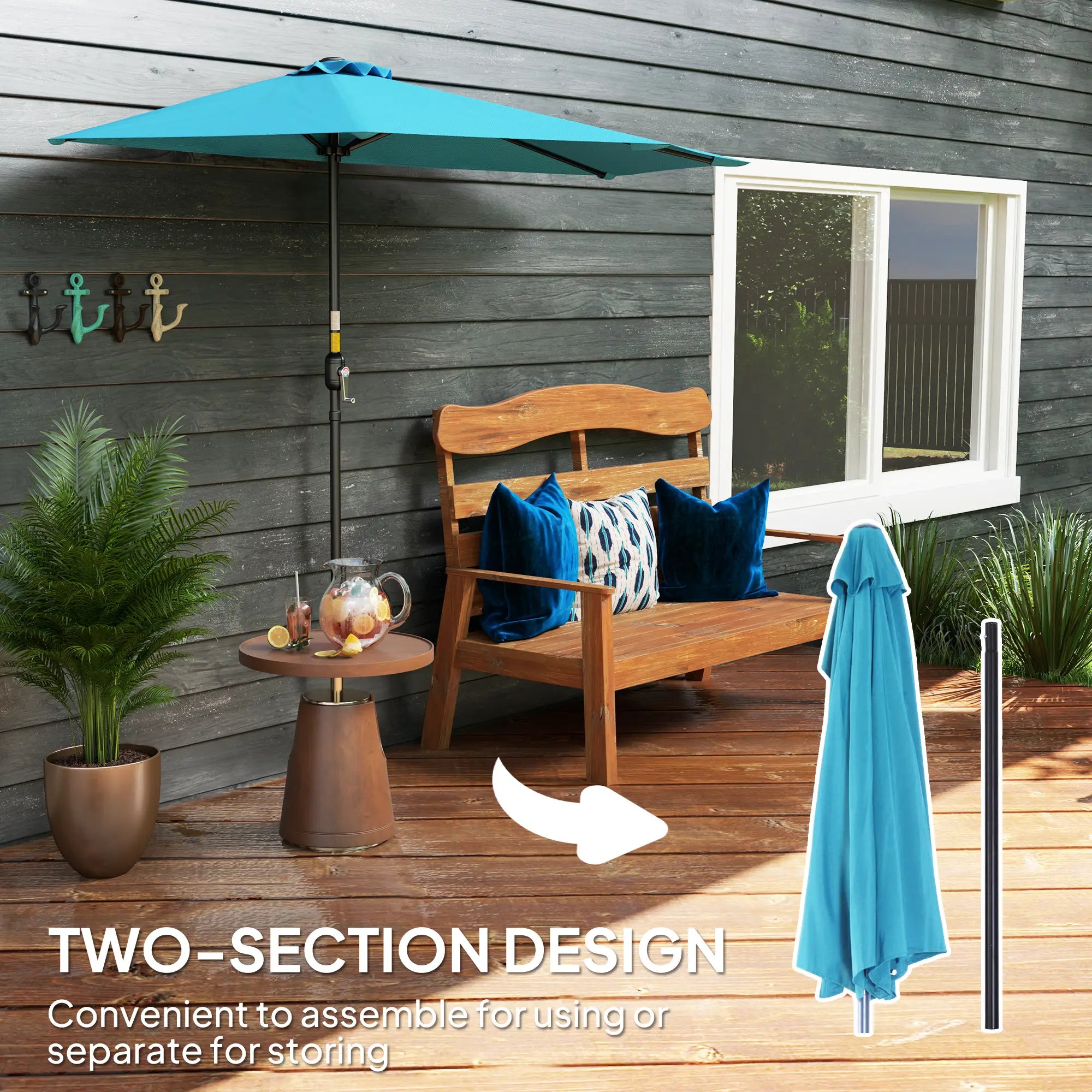 9ft Half Round Umbrella, 5 Ribs, Patio Garden Sun Shade, Light Blue Half Round Umbrellas at Gallery Canada
