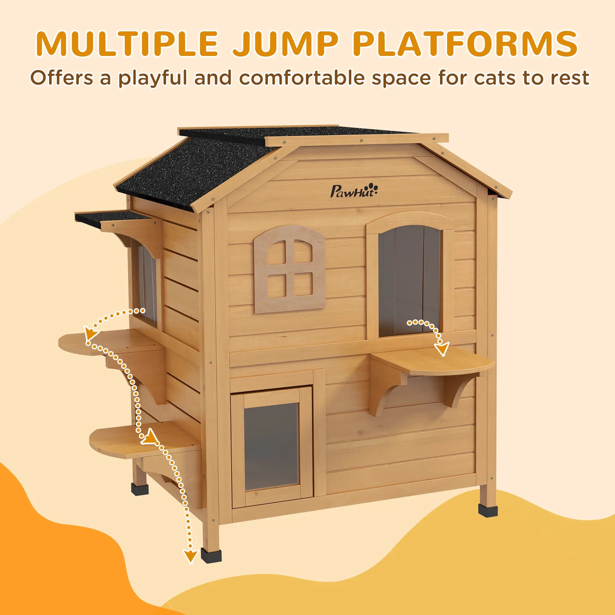 2-Storey Outdoor Cat House, Wooden Catio, Openable Roof, Yellow Cat Houses at Gallery Canada