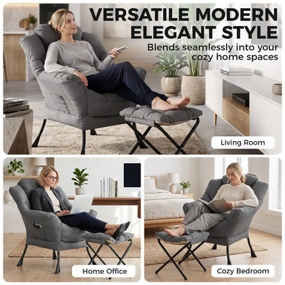 Lazy Chair With Ottoman, Peach Skin Fabric, Dark Grey Accent Chairs at Gallery Canada