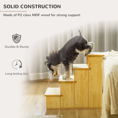 Dog Steps, Pet Stairs for Bed, Cat Ladder for Couch, Non-Slip Carpet, 15.7" x 23.2" x 21.3", Natural Wood Dog Stairs at Gallery Canada