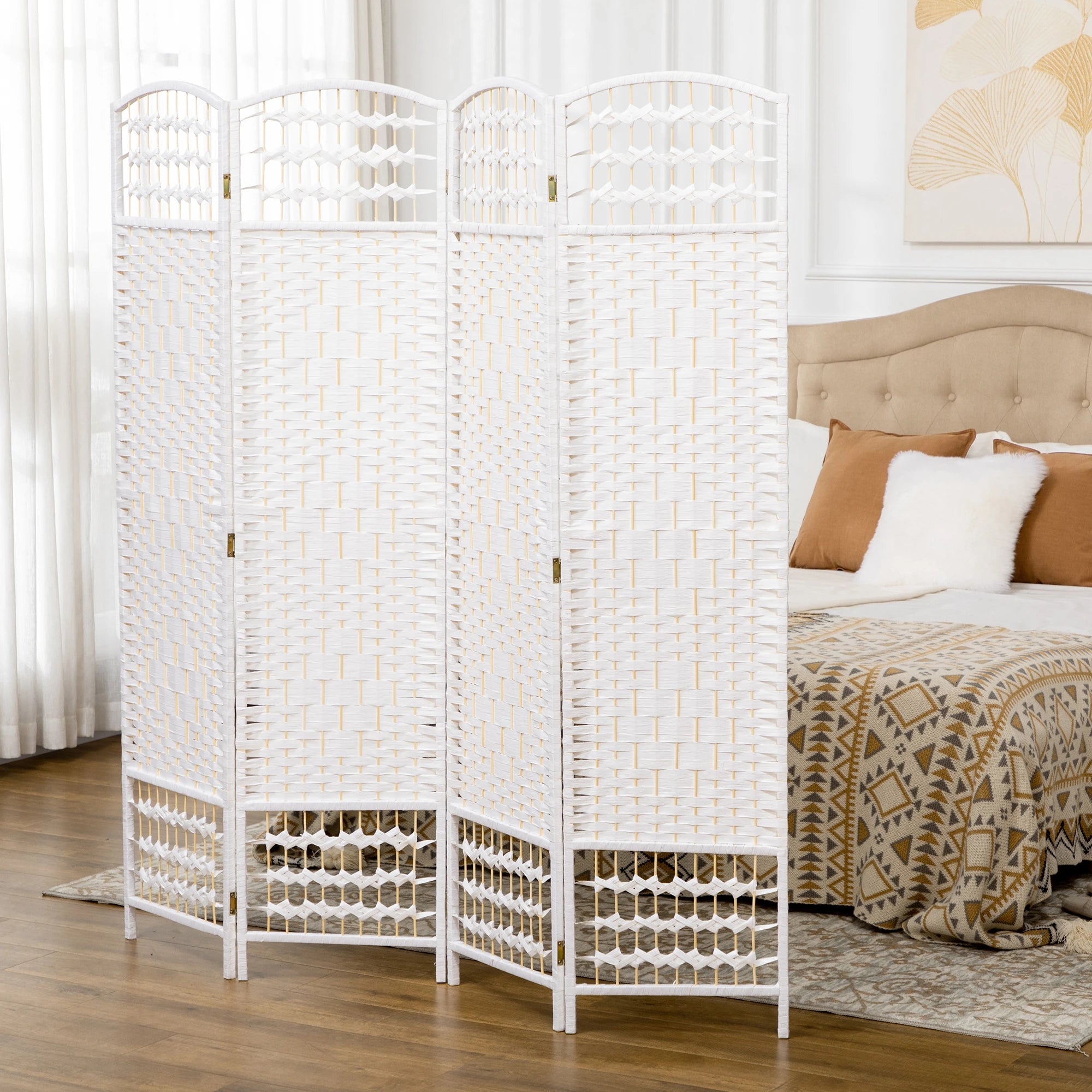 4 Panel Folding Room Divider, Portable Privacy Screen, White Room Dividers at Gallery Canada