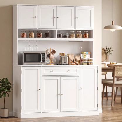 73" White Kitchen Pantry Cabinet, Charging Station, White Kitchen Pantry Cabinets at Gallery Canada