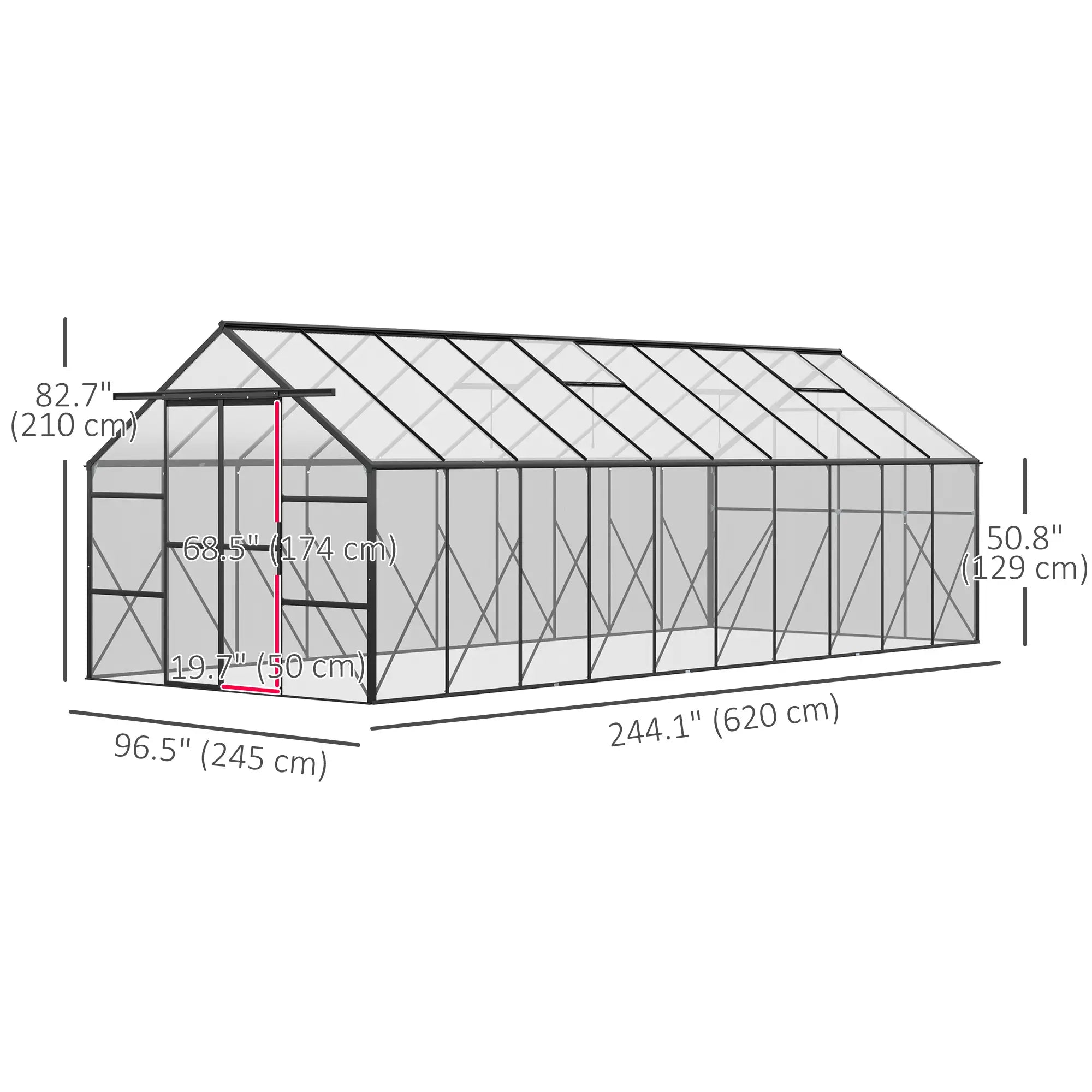 20' x 8' Aluminum Polycarbonate Greenhouse, Adjustable Roof Vent, Black Walk In Greenhouses at Gallery Canada