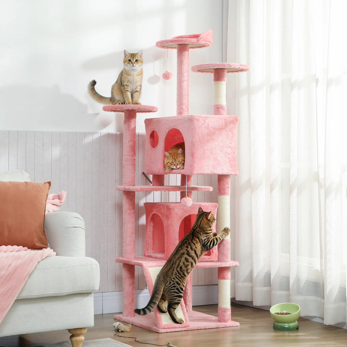 63" Cat Tree, Multi-Level Tower With Scratching Posts, Condos, Bed, Pink Multi-Level Cat Towers at Gallery Canada