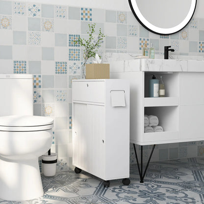 Bathroom Storage Cabinet, 20.5" x 6.75" x 26.5", Rolling Wheels, White Bathroom Cabinets at Gallery Canada