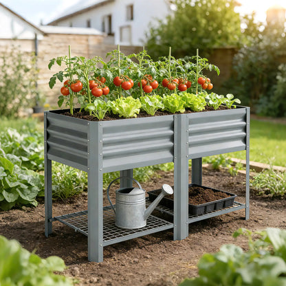 Raised Garden Bed With Legs Storage Shelf 31.5" Silver Grey, Silver Grey Elevated Garden Beds at Gallery Canada