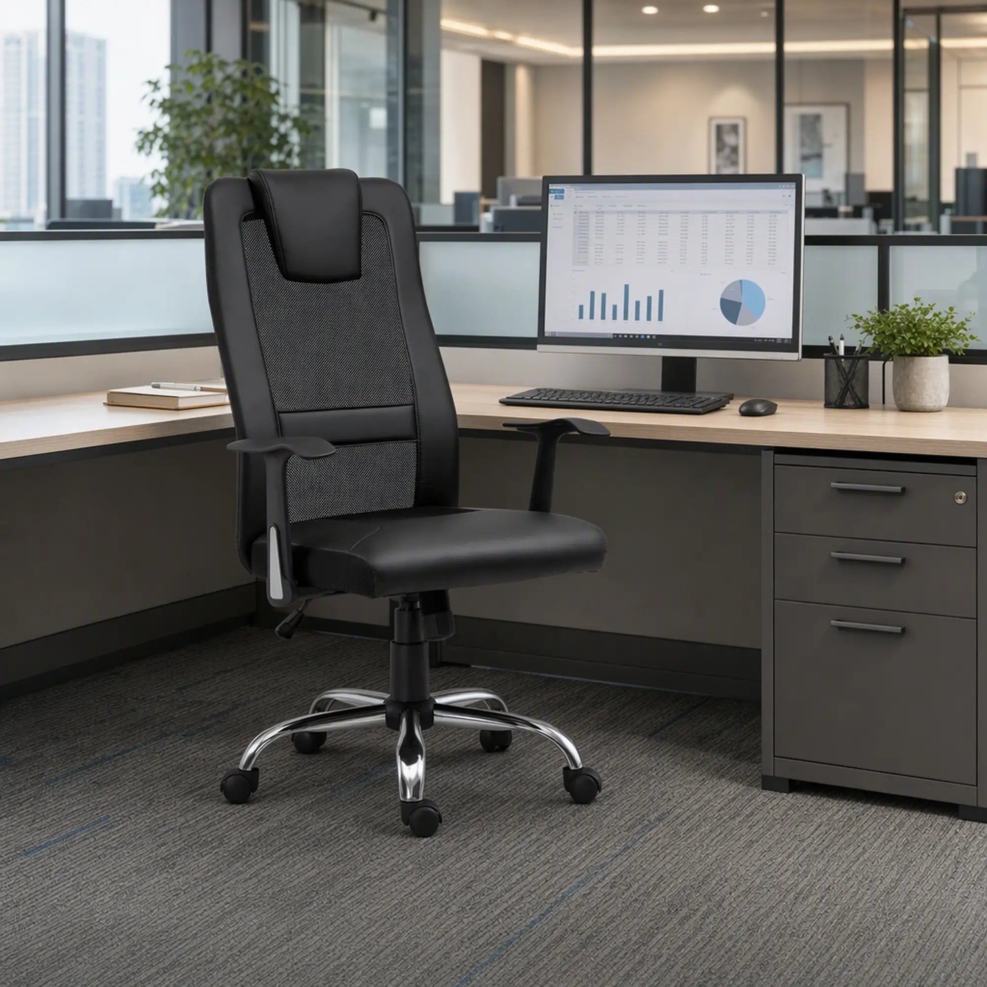 Ergonomic Office Chair, Thick Padded Headrest, Mesh Desk Chair, Tilt Function, Armrest, Black Task Chairs at Gallery Canada