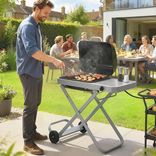 Portable Propane BBQ Grill, Foldable Cart, 9500 BTU, Black