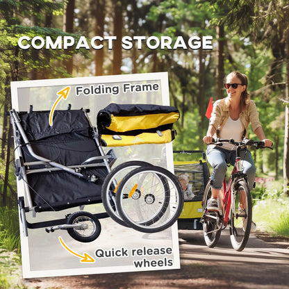 2-in-1 Bike Trailer, Foldable 2-Seat Stroller, 5-Point Harness, Yellow Kids Bike Trailers at Gallery Canada