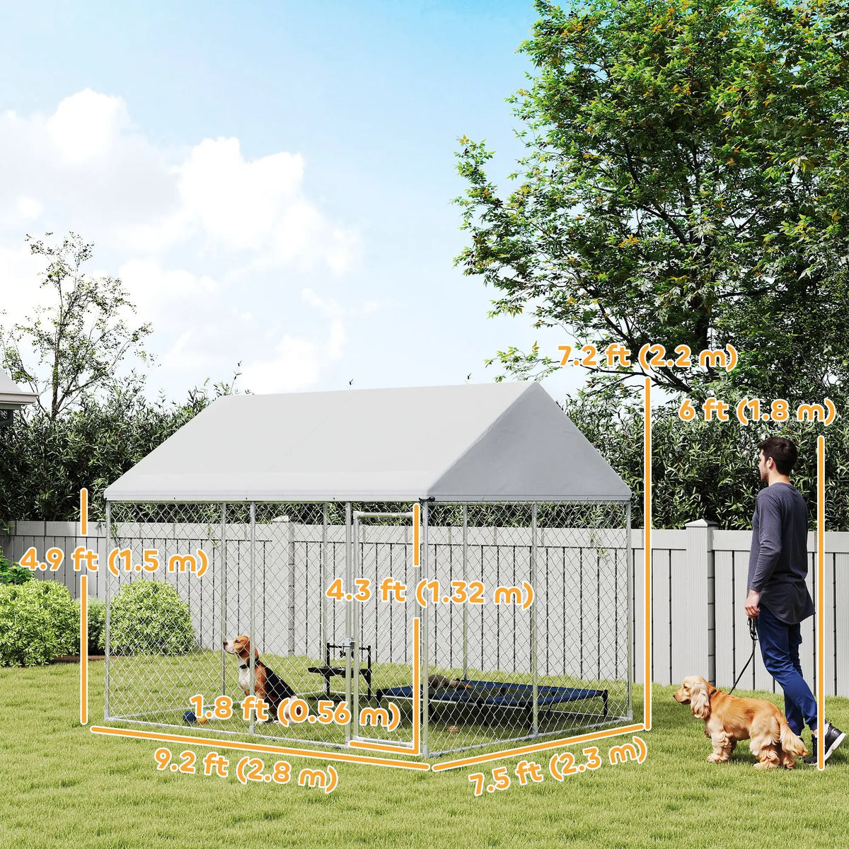 Heavy Duty Galvanized Steel Outdoor Dog Kennel with Waterproof Roof, Safety Lockable Latch System, 9.2' x 7.5' x 7.2' Dog Kennels at Gallery Canada