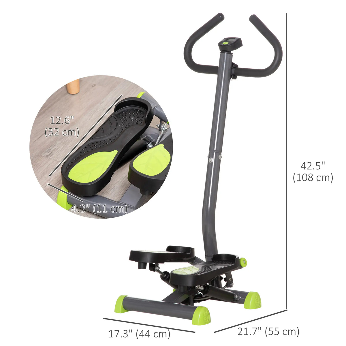 Twist Stepper, Adjustable Resistance, LCD Screen, Grey & Green Aerobic Equipment at Gallery Canada