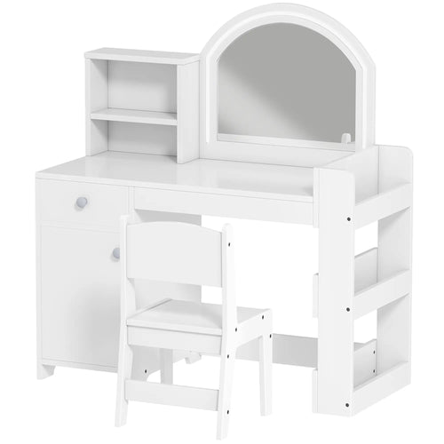 Kids Vanity Set, Toddler Dressing Table and Chair, White