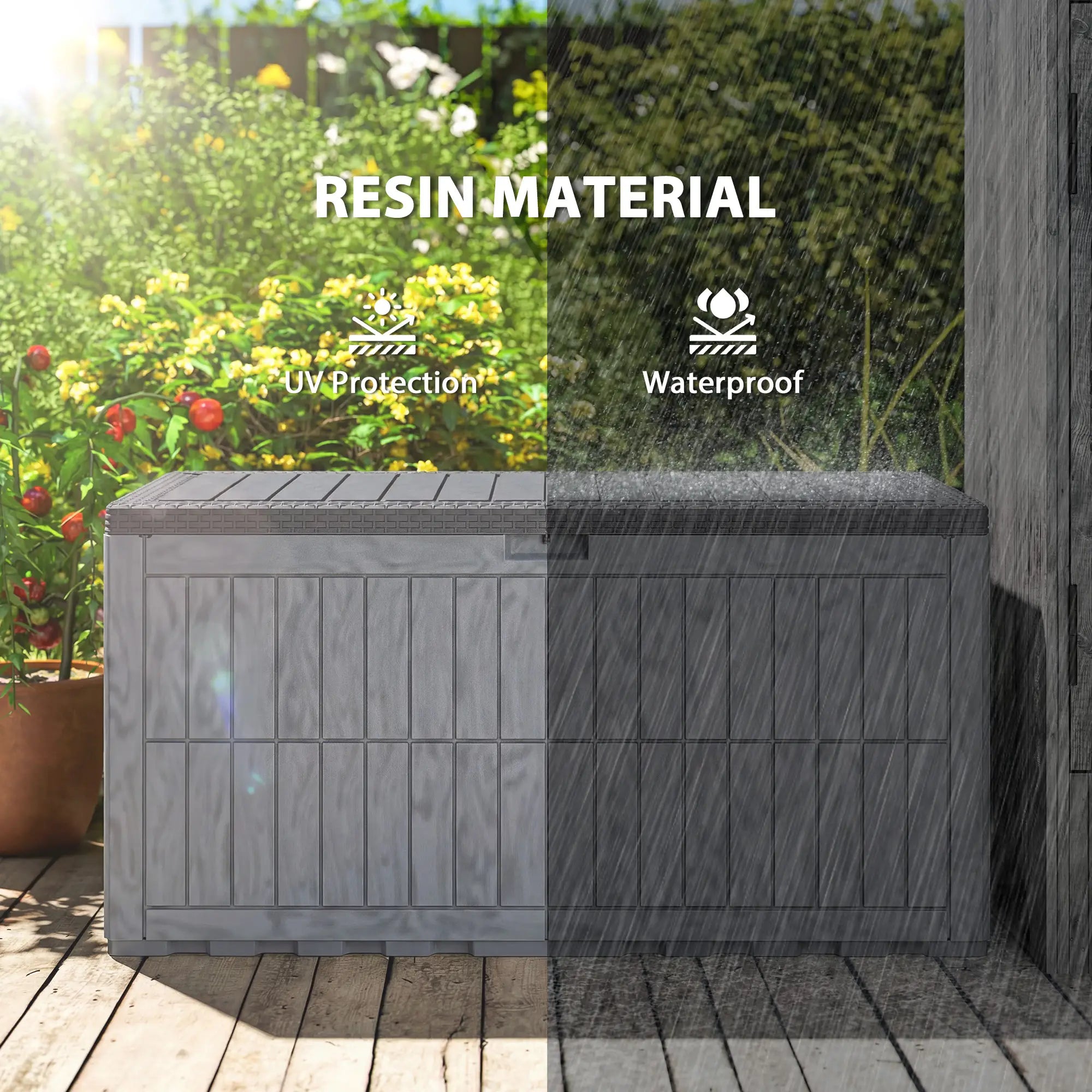 100 Gallon Waterproof Lockable Deck Box, Outdoor Storage, Gas Rods Patio Storage Boxes at Gallery Canada