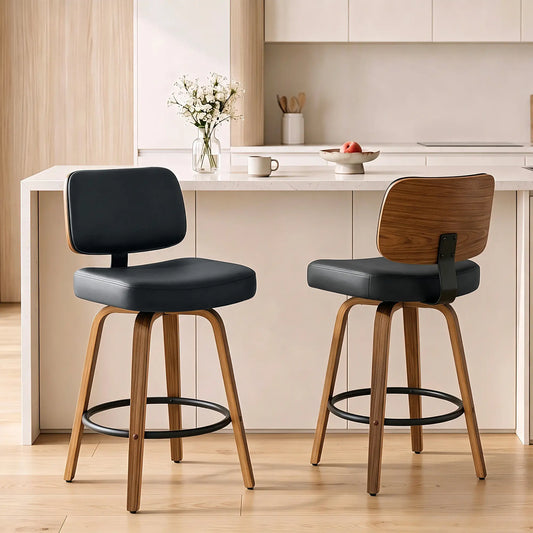 Swivel Bar Stools Set of 2, PU Leather, Black Bar Stools Multi Colour at Gallery Canada