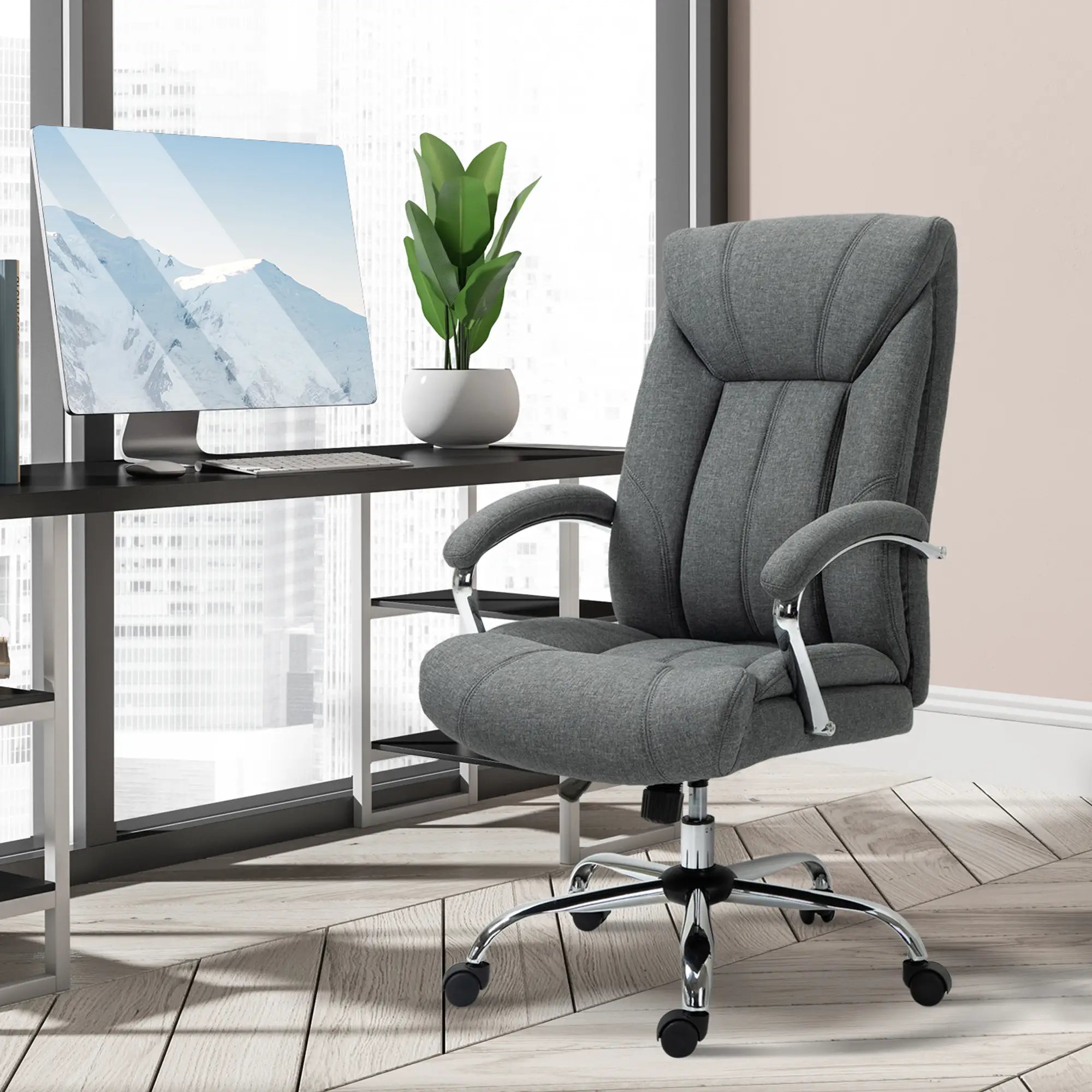 Ergonomic High Back Swivel Office Chair, Adjustable Height, Linen Fabric, Grey Executive & Manager Chairs at Gallery Canada