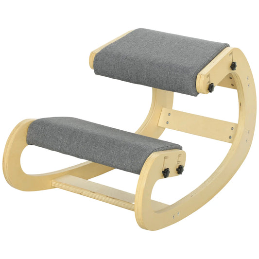Ergonomic Kneeling Chair, Adjustable Rocking Wood Stool, Grey Office Chairs Grey at Gallery Canada