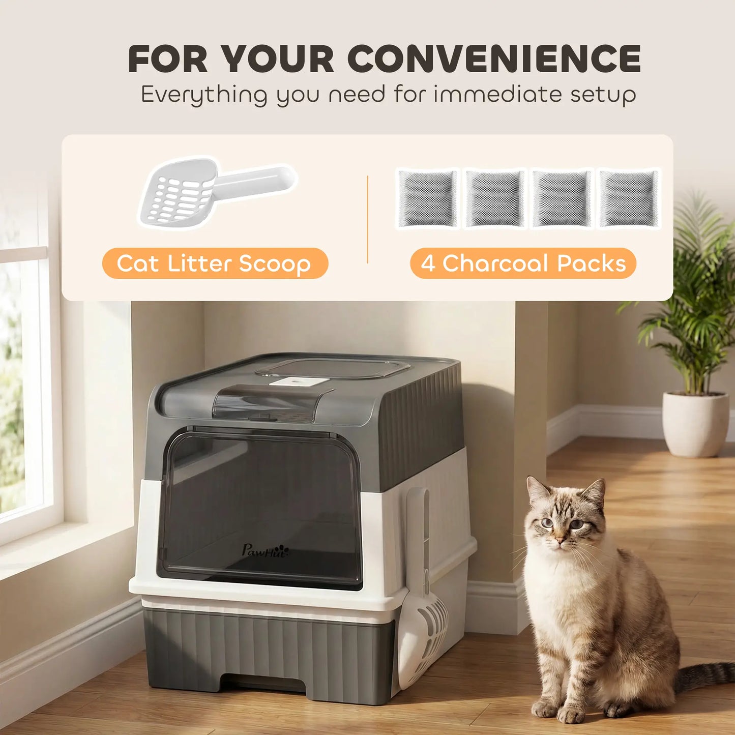 Enclosed Cat Litter Box with Drawer, Scoop, Grey Cat Litter Box Enclosures at Gallery Canada